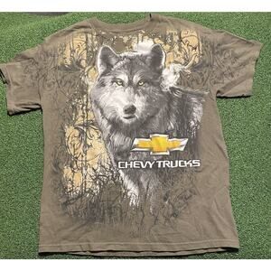 Chevy Trucks Wolf Animal Nature T Shirt Y2K Tribal Chevrolet Promo Olive Size M